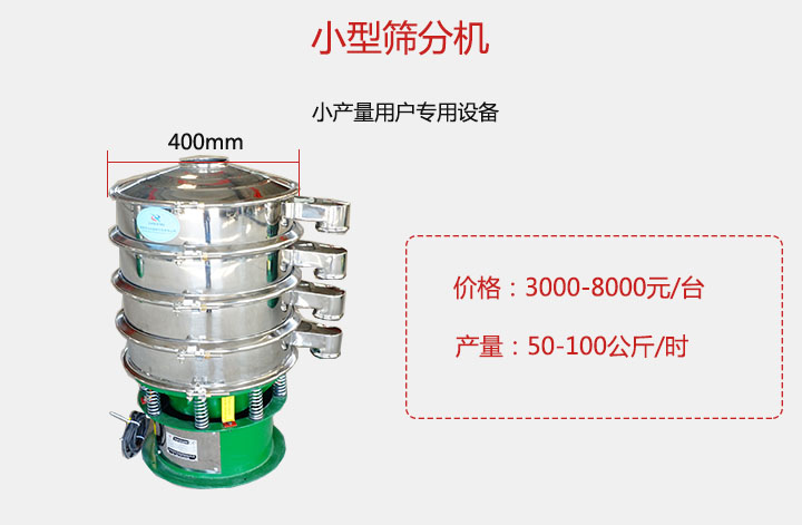 小型篩分機產量可達100公斤/時，價格3000元起。